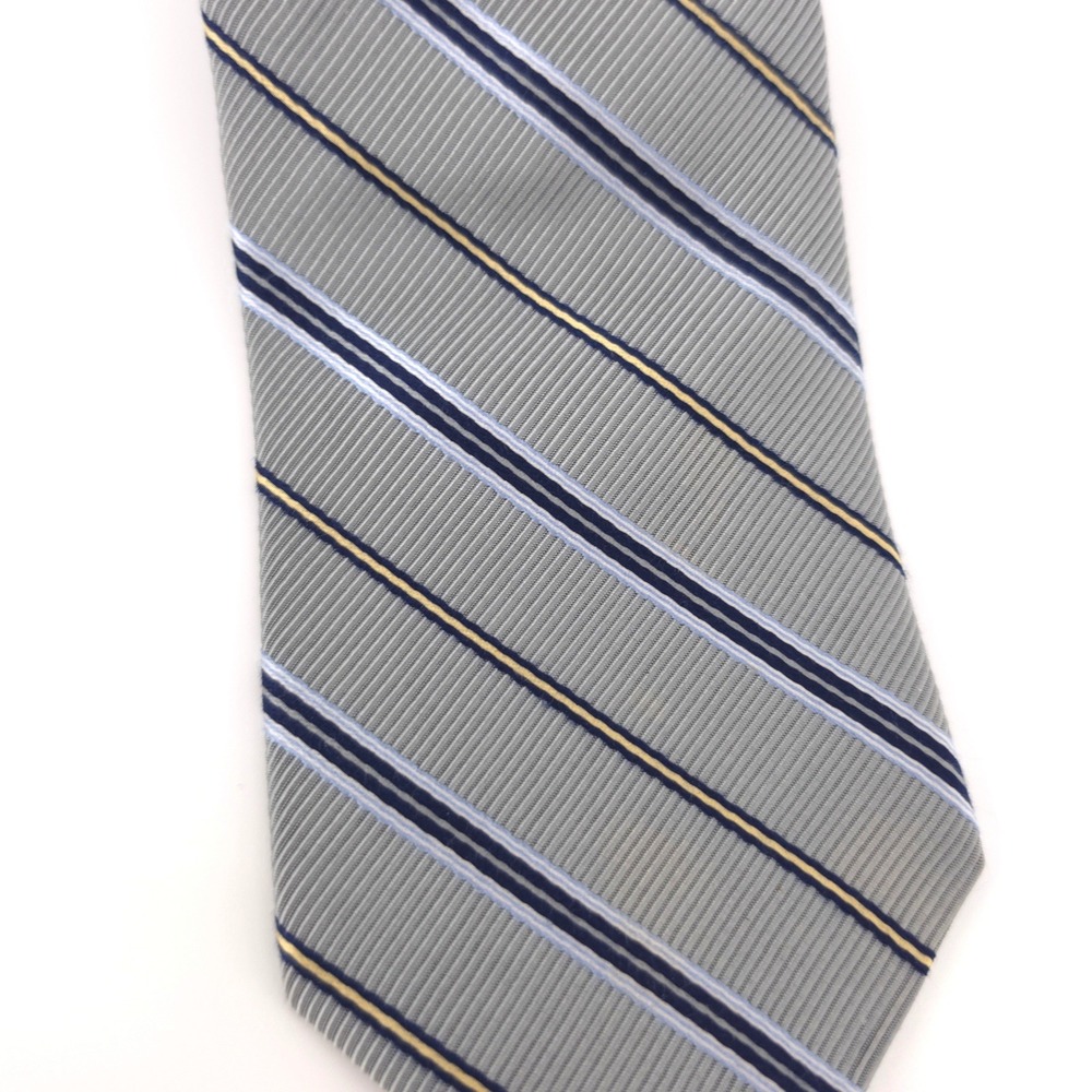 Brooks Brothers Makers and Merchants Mens Tie Silk Grey Navy Gold Repp Stripe - Picture 3 of 7